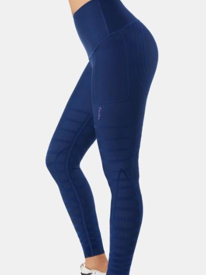 Side view of the navy high-rise leggings