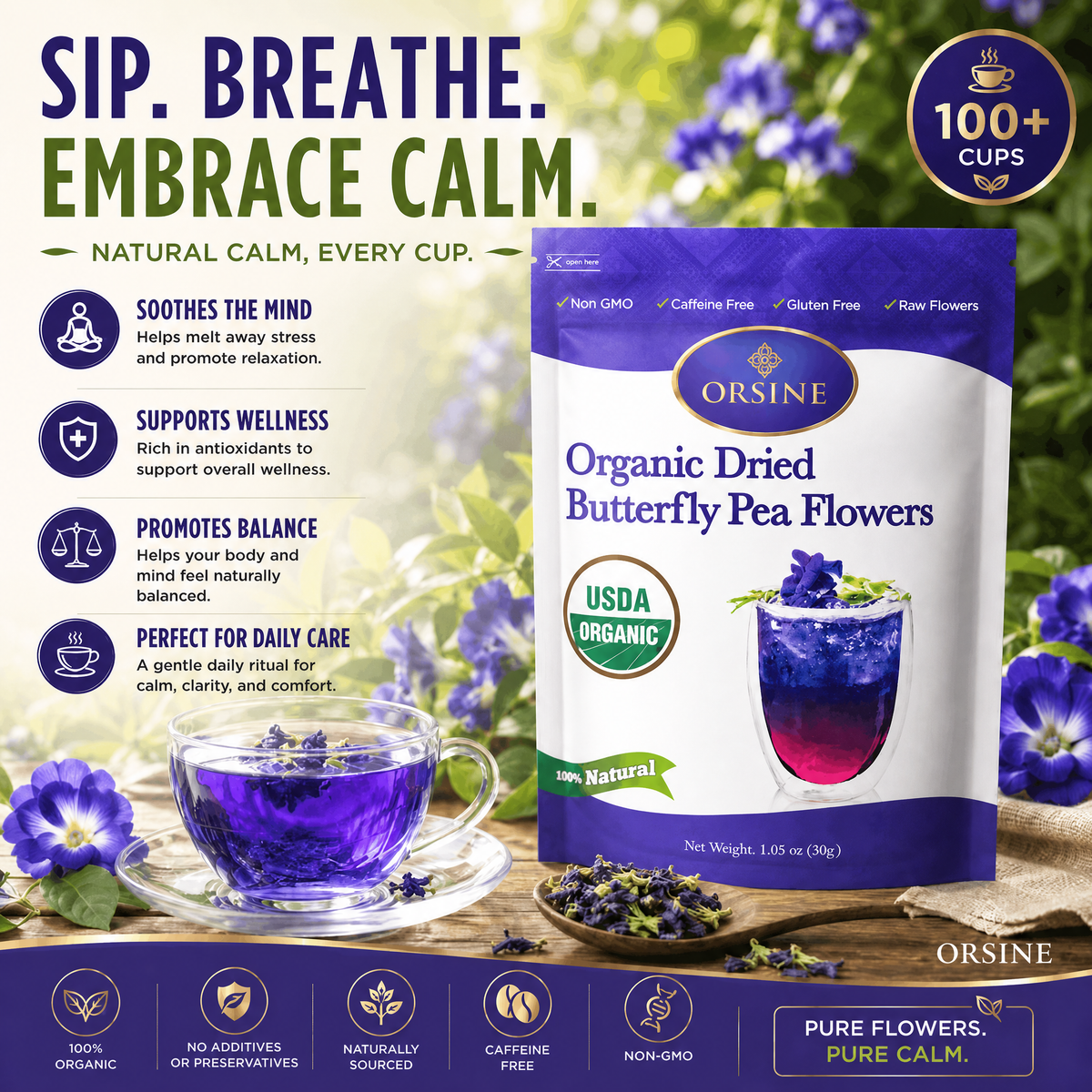 Orsine Organic Dried Butterfly Pea Flower Tea