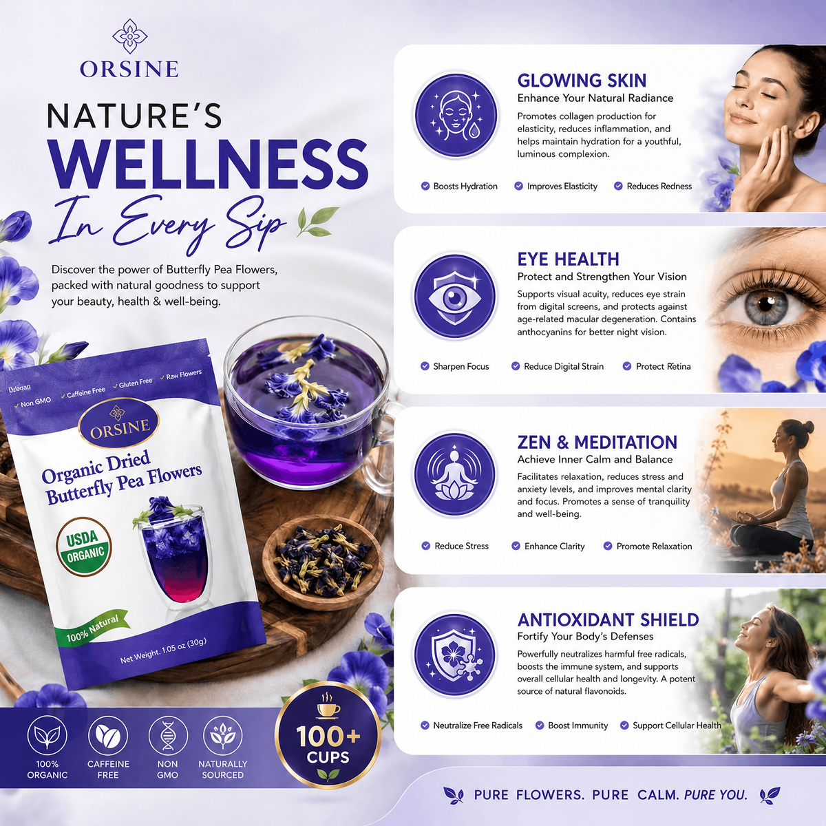 Orsine Organic Dried Butterfly Pea Flower Tea